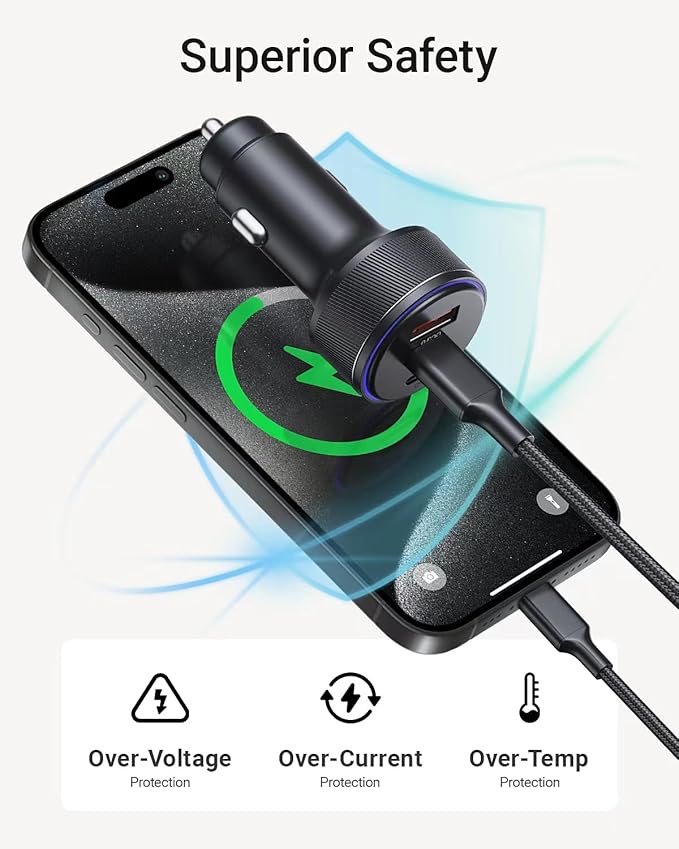 Car Charger for iPhone 17/17 Pro Max USB C Fast Charger,2Pack 90W 3-Port Charger Adapter for iPhone 16/16 Plus/16 Pro/16 Pro Max/15/14/Pro Max/AirPods4/ iPad Pro/Mini, (USB C to C Cable)