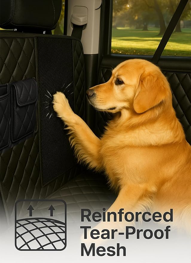 fidozen Dog Car Seat Cover, Universal Fit, Waterproof, Breathable, Machine Washable, Pet Hammock with Storage Pocket, Black (Black, Large(59" W))
