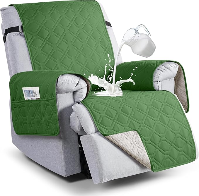 VANSOFY 100% Waterproof Recliner Chair Covers, Recliner Cover Non-Slip Dog Chair Cover Furniture Protector Washable Slipcover with Pocket, Elastic Straps for Pets, Dogs(Vine Green, 30")