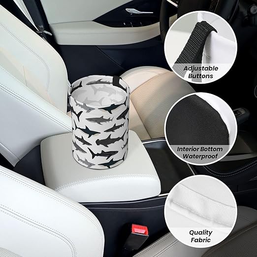 Sharks Nautical Boys Car Trash Can Leak Proof Hanging Waterproof Garbage Can Multipurpose Trash Bin for Car SUV Front Seat Headrest Collapsible and Portable Storage Pocket