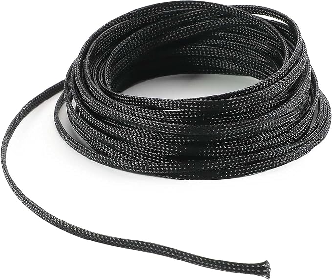 Aicosineg 32.81ft PET Flexible Braided Cable Sleeve 0.16inch Width Wire Loom Sleeving and Organizer Flexible Wire Mesh Sleeve for TV Audio PC Cords from Pets Chewing Black