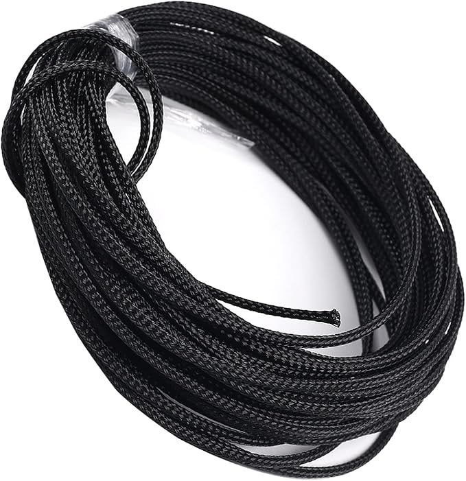 Aicosineg Braided Sleeving PET Wire Loom Tubing Cable 32.81ft-1/9inches Cable Sleeve Wrap Protector for HiFi Audio and Video Headphone Cable Protective Wires from Chewing of Pets Black