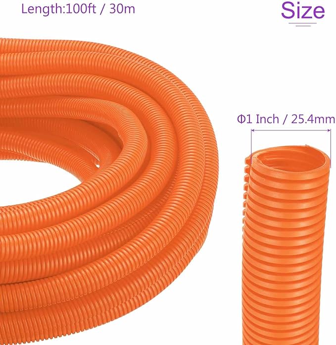 DMiotech 100ft Wire Loom Split Tubing 1 Inch(25.4mm) ID, Cord Protectors from Pet Flexible Conduit Cable Management for Office Home Garden, Orange