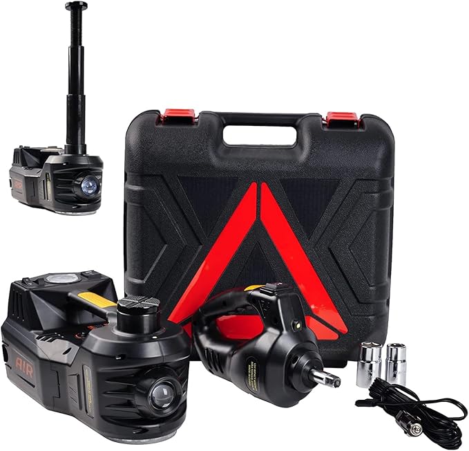 ROGTZ Electric Hydraulic Car Jack Kit 5 Ton 12V Portable Lift Range 17.7 Inch with Impact Wrench and Tire Inflator Pump for SUV Sedan Truck Car Repair Floor Jack for Vehicle Tire Change with LED Light
