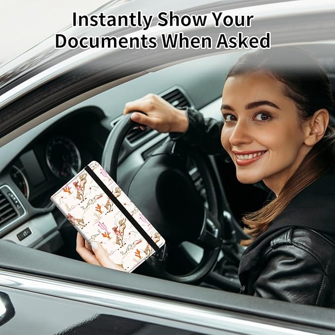 Car Registration and Insurance Card Holder, Vehicle License Documents Glove Box Compartment Organizer Wallet, ID Card Holder for Car Essentials Automobile, Cowgirl Wild West