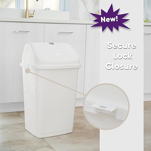 Superio Kitchen Trash Can 13 Gallon with Swing Lid, Plastic Garbage Can Outdoor and Indoor, Large 52 Qt Recycle Bin and Waste Basket for Home, Office, Garage, Patio, Restaurant (White)