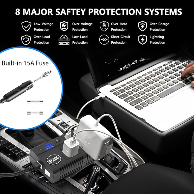 Car Power Inverter 120W DC 12V 24V to AC 110V Car Charger Adapter with 3 AC Outlets Dual Cigarette Lighter 4 USB Ports Charger Quick Charging 3.0 for Phones Tablets Laptops Kindle (Black)