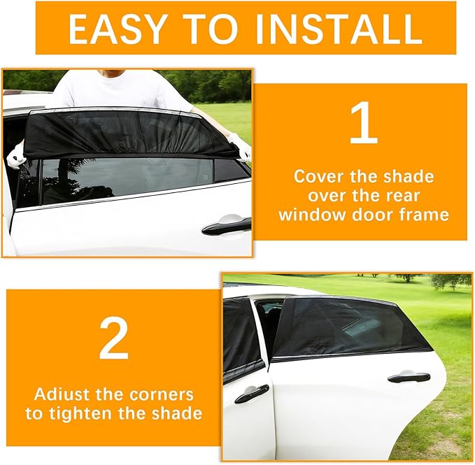 2 Pack Back Car Window Covers Shades Car Side Window Sun Shades,Sunshade for car Window Baby, UV Protection Breathable Spandex Window Covers, Universal Fit Most (99%) of Cars(Medium 39.5"x20")