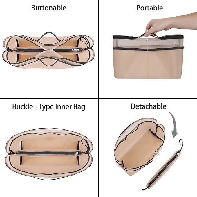 ZTUJO Purse Organizer Insert For Handbags,Mesh Bag Organizer Insert With Zipper Bag Tote Shaper Fit Speedy Neverful PM MM le Pliage,Light Weight (Beige, X-Large)