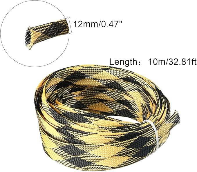 Aicosineg 32.81ft PET Flexible Braided Cable Sleeve 0.44inch Width Wire Loom Sleeving and Organizer Flexible Wire Mesh Sleeve Wrap Protector for TV Audio PC Cords from Pets Chewing Black and Yellow
