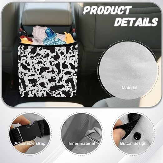Cowhide Black Car Trash Can for Back Seat Car Accessories for Women Men Leakproof Auto Garbage Cans Hanging Trash Bin for Car Water-Resistant