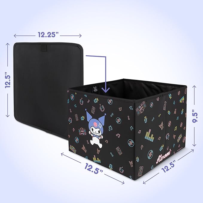 Sanrio Kuromi Car Trunk Organizer, Steering Wheel Cover, Air Freshener & Refill – Cute, Collapsible, Heavy-Duty Storage & Car Accessories for Groceries, Tools, Travel – 12.5"L x 12.5"W x 9"H