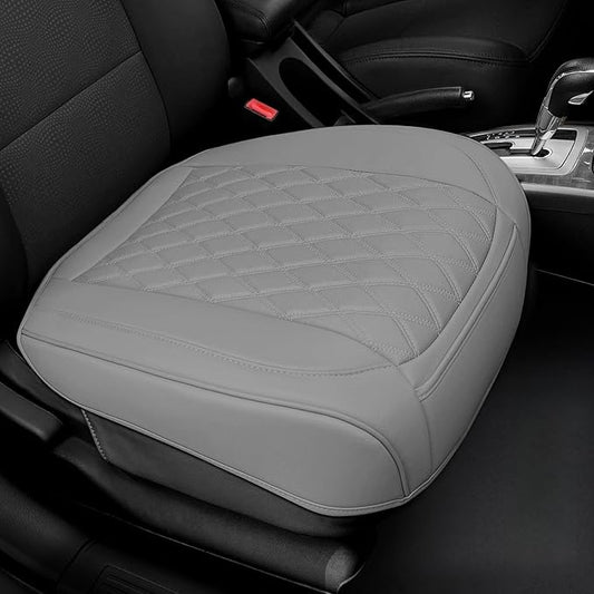 BEITK 1 Pack Leather Front Car Seat Cover Bottom Car Seat, Anti-Slip and Full Wrap Driver Car Seat Protectors, Luxury Waterproof Bottom Auto Seat Cushion Pad Mat for Most Vehicles(Gray)