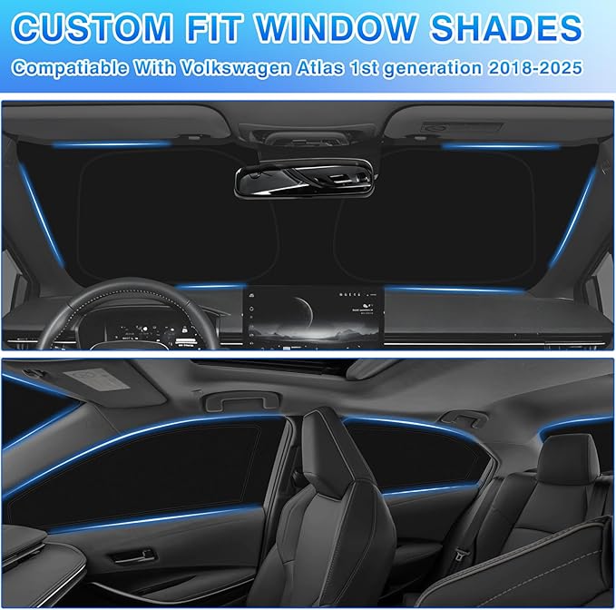 T TGBROS Windshield Sun Shade for Volkswagen VW Atlas (NOT Cross Sport) 2018-2025 Car Window Shades Thicken UV Block and Blackout Privacy Foldable Sunshades 8PCS Accessories Keep Cool Sun Visor Covers