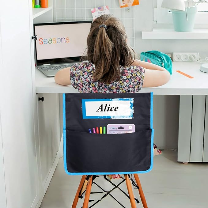 AZKAQA Chair Pockets for Classroom 15.6x16.8 Inch - 12 Pack Chairback Buddy Pocket Chart Seat Back Organizer Student Storage with Lable Slot for Classroom Kindergarten School Home (Multicolors)