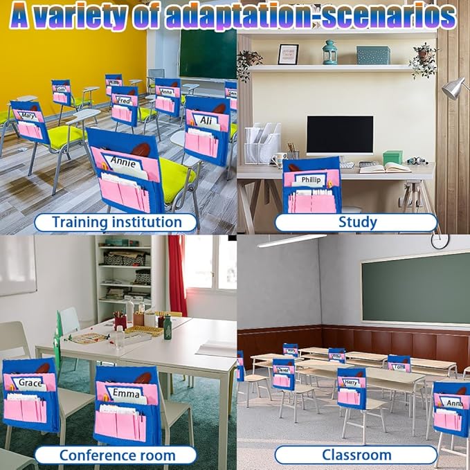 CRASPIRE Classroom Chair Pockets 15.66 x 18.18 inch Pink Chairback Buddy Pocket Chart Desk Buddy Pocket Organizer with Label Slot for School Home Classroom Preschool Daycare
