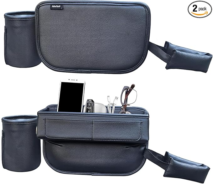 2 Pack Large Capacity Car Seat Gap Filler Organizer with Cup Holder PU Leather Automotive Consoles Storage Box in Between Truck Front Side Seats Catcher for Phone Auto Accessories Gifts for Women Men