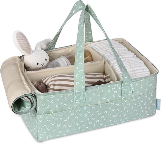 Diaper Caddy Organizer, Baby Basket for Baby Shower With Lid，Car Caddy for New Born，Portable and Foldable Baby Essentials with Handle/8 Side Pockets (cotton print)