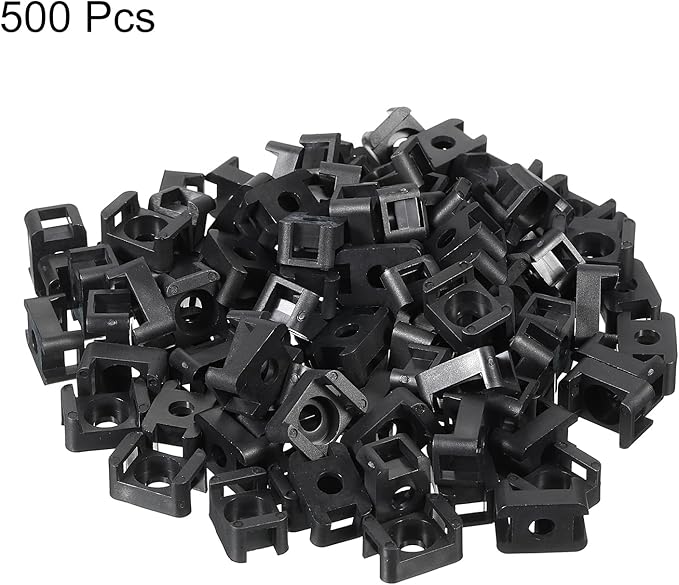 MECCANIXITY 500pcs Cable Tie Base Saddle Type Mount Wire Holder, 0.6"x0.4"x0.27" Wire Clips Organizer Holders Clamps for Electronic Wires, Black 0.17"Dia