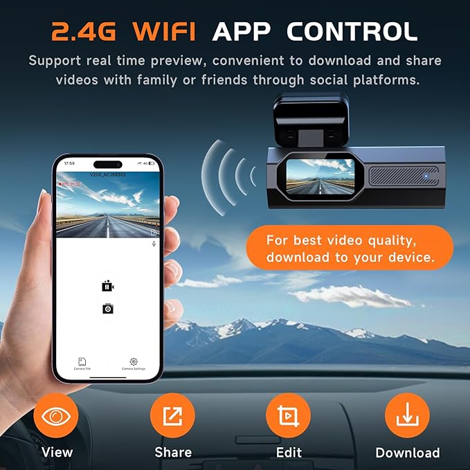 Dash Cam, 2.5K Dash Cam Front, VEEMENT Dash Camera for Cars, 1440P Car Dash Camera with APP, WiFi Dash Cams with WDR Night Vision, 24/7 Parking Monitor Dashcam, 160°Wide, G-Sensor, Mini Car Camera