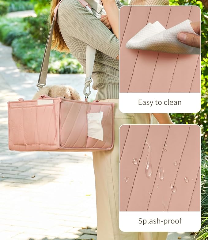 Pink Diaper Caddy Organizer – Portable Storage Basket with Shoulder Strap & Stroller Hooks, Splashproof Quilted Nursery & Car Tote for Baby Girl Shower Gift, Baby Registry, Blush Pink