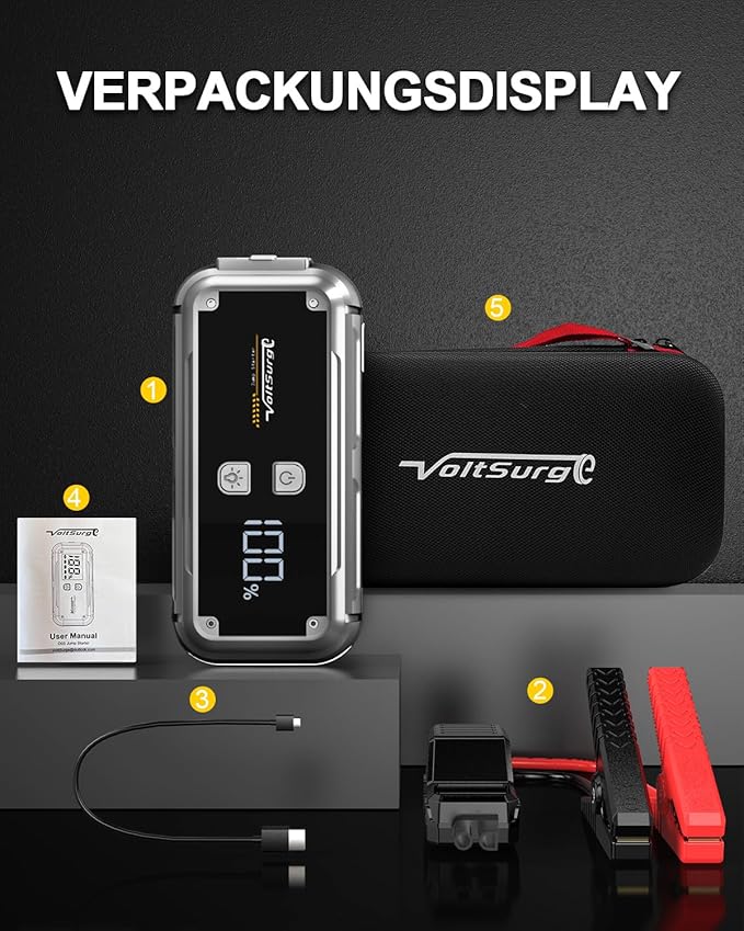 5000A Portable Jump Starter for Car, 12V Jump Box for Engine Max 7.0L Gas/5.5L Diese, Jumper Starter Battery Charger Pack with LED Flashlight & USB Port