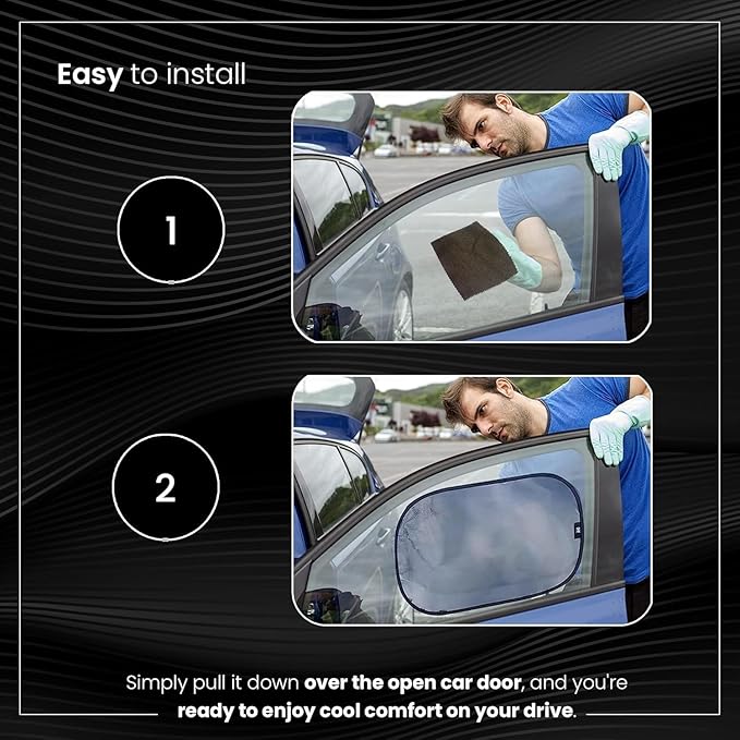 Car Window Sun Shade (4 Pack) - 20"x12" (50x30cm) Storage Pouch Included - Cling Sunshade for Car Side Windows - Sun, Glare & UV Rays Protection for Baby, Child - Easy Installation