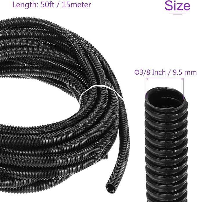 DMiotech 50ft Wire Loom Split Tubing 3/8 Inch(9.5 Mm) ID, Cord Protectors from Pet Flexible Conduit Cable Management for Office, Home, Garden, Black