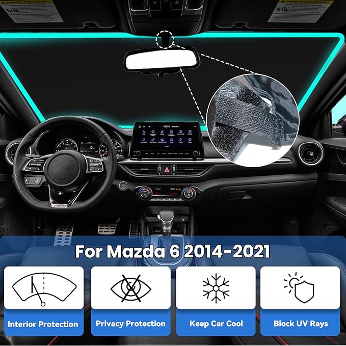 Windshield Sun Shade for 2014-2021 Mazda 6 Mada6, Car Front Window Sunshade with 240T Sun Visor Protector Blocks UV Rays Heat Sun Shield Accessories