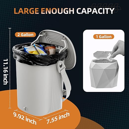 2 Gallon Silicon Car Trash Can with Lid - 100% Leak-Proof Trash Bin, Waterproof Garbage Can, Gifts for Men and Women