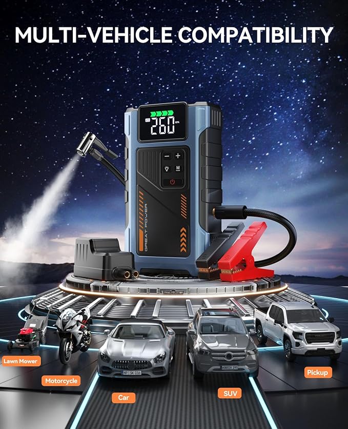 Car Battery Charger Jump Starter with Air Compressor, 4500A Jumper Box for Car Battery Portable Booster Jump Pack, 12V Jumpstart Combo 150PSI Tire Inflator Air Pump(Up to 8.5L Gas/7.0L Diesel)
