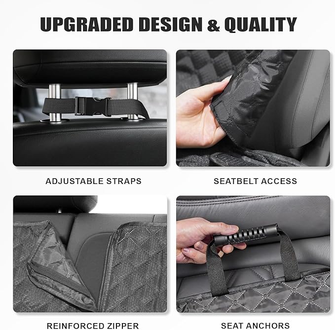 Dog Car Seat Cover for Back Seat, Waterproof Back Seat Cover with Zippered Armrest Access, Non Slip Rear Bench Cover for Cars SUVs and Trucks - 60W