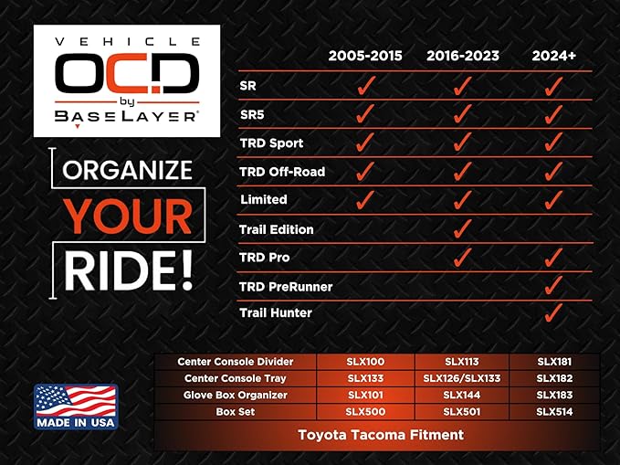 Vehicle OCD – Glove Box Organizer for Toyota Tacoma (2024-2026) – Made in USA - SLX183