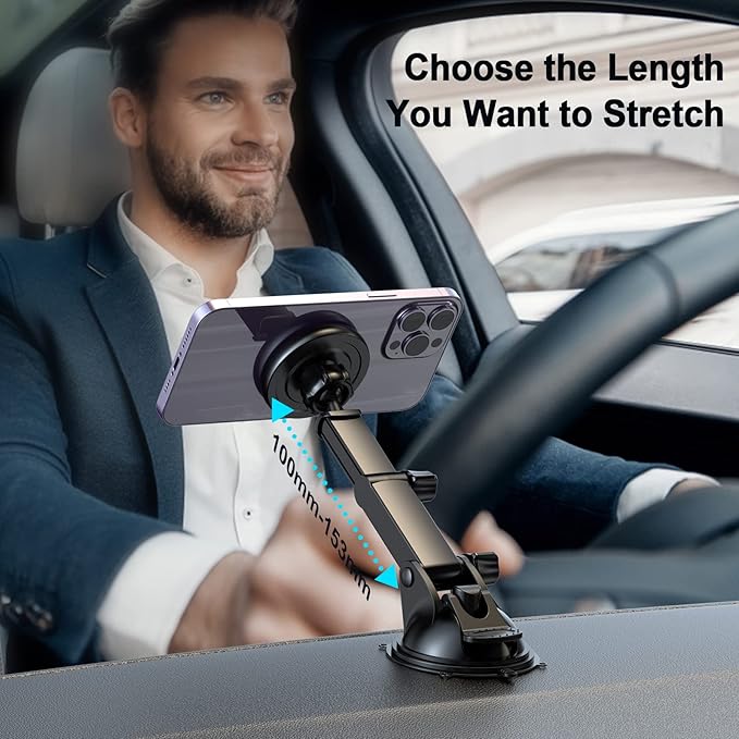 MAGJIEYX for Magnetic Magsafe Car Mount Charger, Wireless Car Charger with QC3.0 Adapter(38W Max) Phone Holder Fits iPhone17/16/15/14/13Plus/MagSafe Case,Dash/Vent/Windshield(Black)
