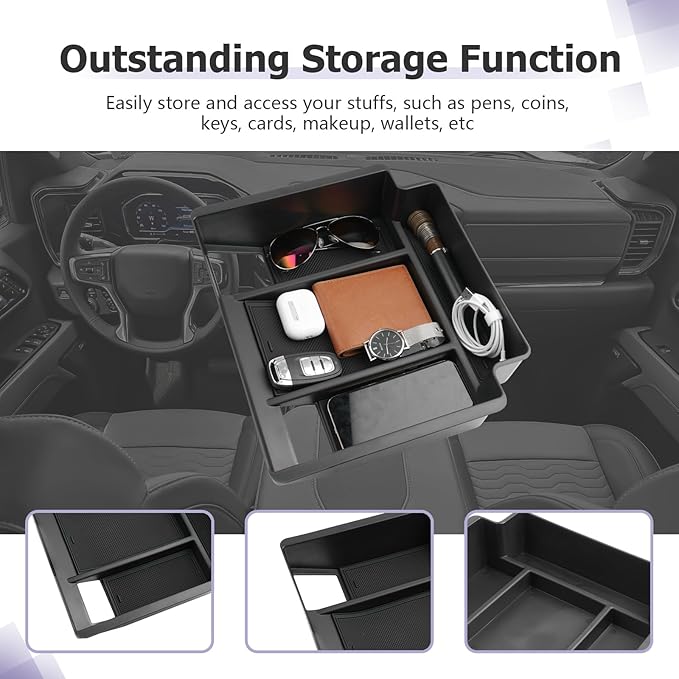 LUWU Center Console Organizer Compatible with 2022-2024 2025 2026 Chevy Silverado/GMC Sierra 1500 & 2024 2025 2026 Chevrolet Silverado/Sierra 2500HD 3500HD Black (ONLY for Full Console w/Bucket Seat)