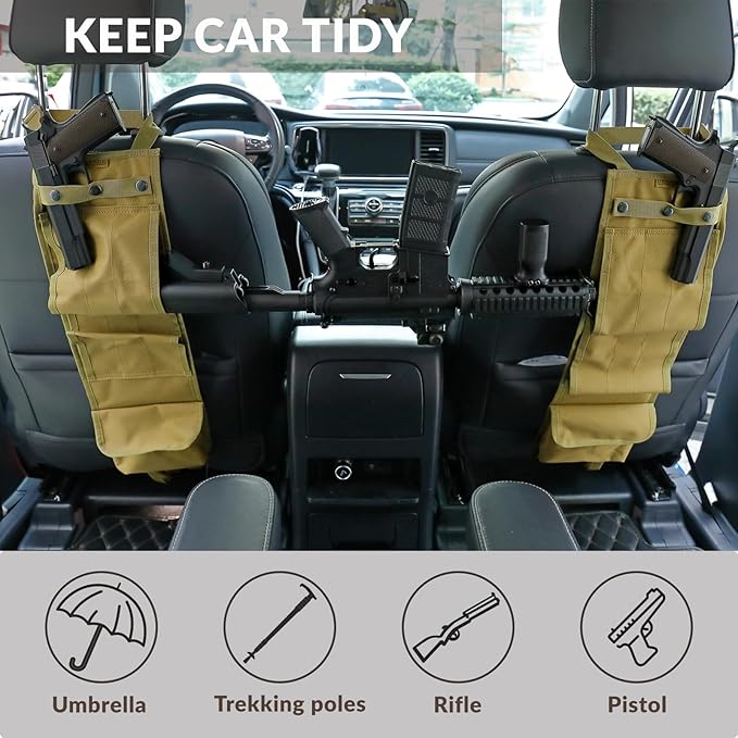 DEYACE 2PCS Automotive Gun Racks, Truck Front Seat Gun Organizer for Hunting Accessories, Gun Holder for Truck with Storage Pockets