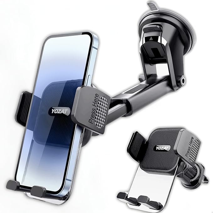 [2026 Upgraded Military-Grade Car Phone Holder Mount — Ultra-Stable Clamp Grip, 3-in-1 Dashboard/Windshield/Air Vent, One-Button Release — Heavy Duty Universal for iPhone & All Smartphones