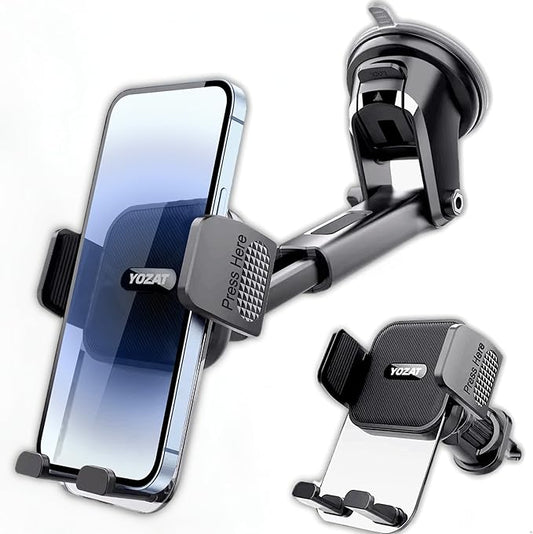 [2026 Upgraded Military-Grade Car Phone Holder Mount — Ultra-Stable Clamp Grip, 3-in-1 Dashboard/Windshield/Air Vent, One-Button Release — Heavy Duty Universal for iPhone & All Smartphones