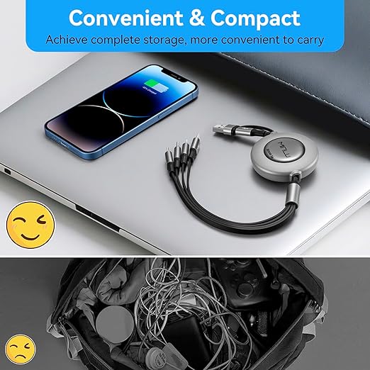 4 in 2 Retractable Charging Cable 4A,2Pack 4Ft Multi Chargers for All Devices,USBC Charging Cable with A/C to Type C/L/Micro USB Ports Universal Multiple USB Cable for iPhone Series/Samsung/Tablets/PS