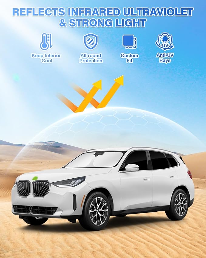 Canvcle Sunshades for 2025 2026 BMW X3 Accessories Windshield Sun Shade Side Rear Window Shade Cover Sun Visor Shield Privacy Protection for Camping Keep Vehicle Cool Black 7PCS