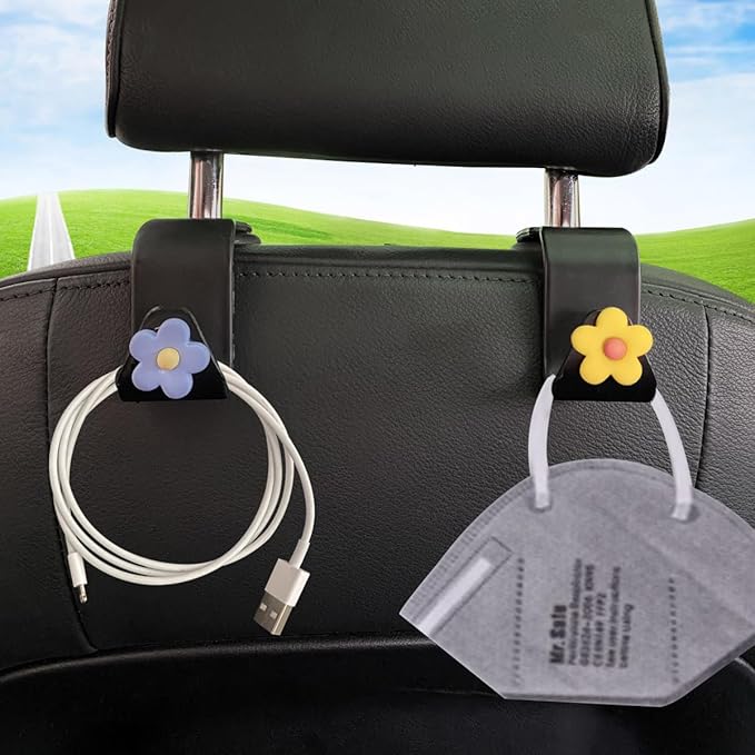 BESULEN Car Seat Headrest Hook, 4PCS Vehicle Seatback Organizer Hanger, Auto Seat Back Storage Hook for Grocery Bag Purse Handbag Umbrella, Universal Interior Accessories for Most Cars (Blue)
