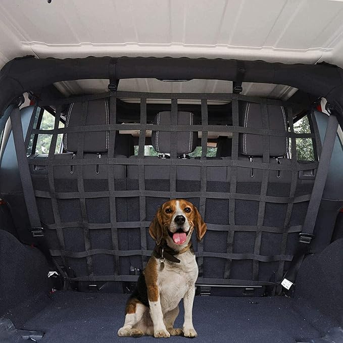Pet Isolation Net, Safety Mesh Dog Barrier Compatible with 2007-2025 Jeep Wrangler JK JL & Gladiator JT 4-Door, Easy to Install, Fit Behind Rear Seat, Suitable for Medium, Large Pets ﻿