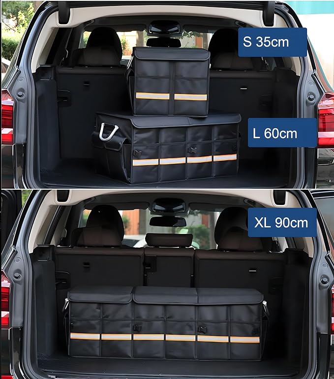 Trunk Storage Organizer with Lid, 35cm Small 36L Collapsible Car Trunk Organizer,Small Car Organizer Aluminium Handle, Car Accessories for Sedan Auto SUV Truck Minivan Road Emergency Black
