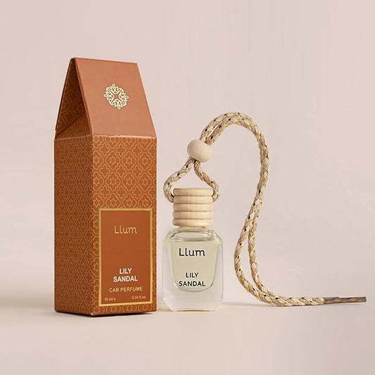 Llum Lily Sandal Hanging Car Air Freshener – Luxury Automotive Perfume Diffuser 10ml (0.34 fl oz), Long-Lasting Fragrance, Alcohol-Free Non-Toxic Car Scent, Glass Bottle With Wood Cap