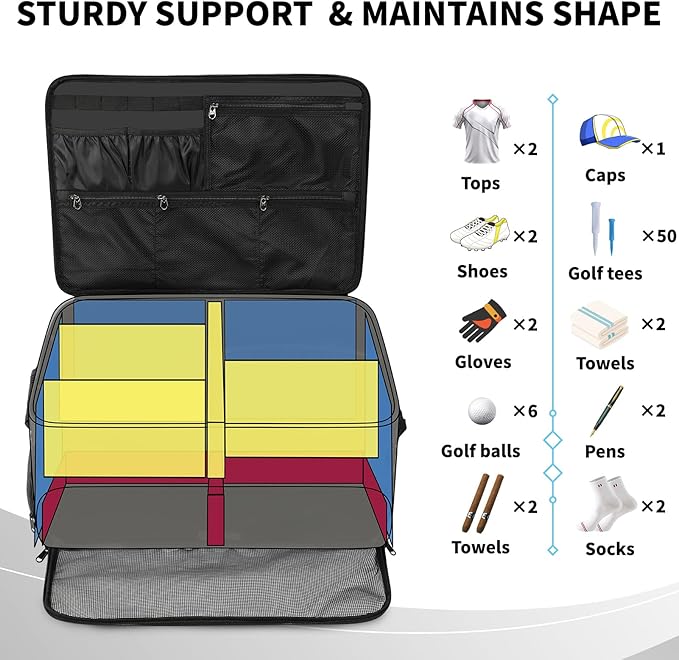 Extra Large Golf Trunk Organizer, Golf Gifts for Men Golfers, 20"x 14"x 10" 2 Layer Golf Trunk Organizer for Car, Water-resistant with Ventilated Compartment for 2 Pair Shoes and More Golf Accessories