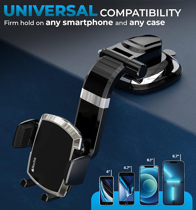 Bestrix SmartClamp Car Phone Mount | Dashboard Cell Phone Car Phone Holder Compatible with iPhone 13 12 11 Pro, Xr, Xs, XS MAX,XR,X, Galaxy S20 Note 20 Ultra & All Smartphones