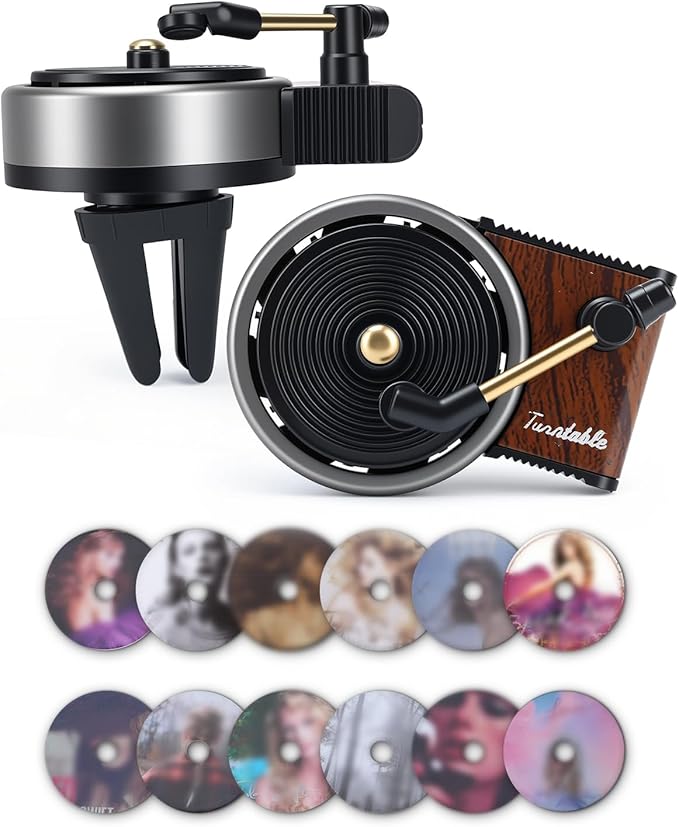 Record Player Air Freshener Car Diffuser Vent clip, 12pcs Refillable Car Air Freshener with Pop Singer Album Covers, Vintage Vinyl Air Freshener Car Decor, Perfect Music Lovers Gifts