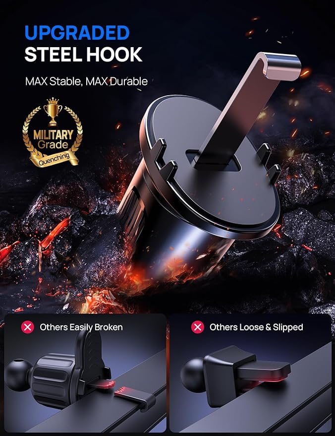 [2026 New] Car Vent Phone Mount, [Upgrade Hook Clip Never Shake] Adjustable 360 Rotation Vent Clip Car Phone Holder Mount, Big Phone & Thick Case Friendly Fit for All iPhone, Samsung & Cell Phone