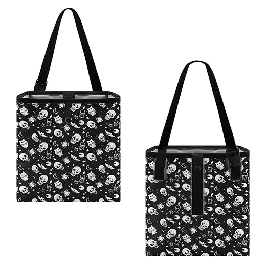 Gothic Skull Moon Star Owl Pattern Garbage Bag and Water Resistant Trash Can for Car, Leakproof Trash Can for SUV Truck Halloween Car Accessories