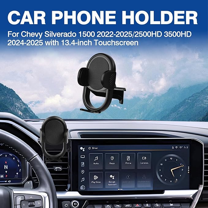 Autorder Car Phone Holder for Chevy Chevrolet Silverado 1500 2022-2026/2500HD 3500HD 2024-2026 Accessories Phone Mount 13.4-Inch Screen Cell Phone Automobile Cradles Hands-Free 360 Degree Rotation
